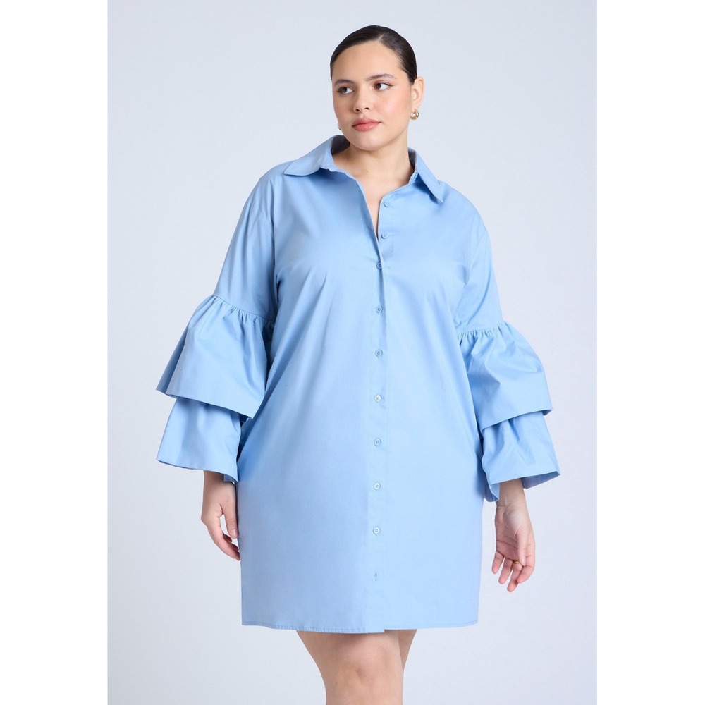 Eloquii Light Blue Ruffled Sleeve Mini Dress